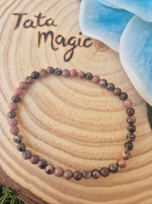 Pulsera de Rodonita 4mm -Amor, Sanación Emocional y Buena Suerte