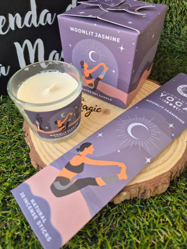 Pack Vela Soja + Incienso de Regalo Moonligt Jasmine - Relajación, Armonía y Energía Lunar Song Of India