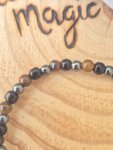 Pulsera Triple Protección 4mm - Ojo de Tigre, Obsidiana y Hematita