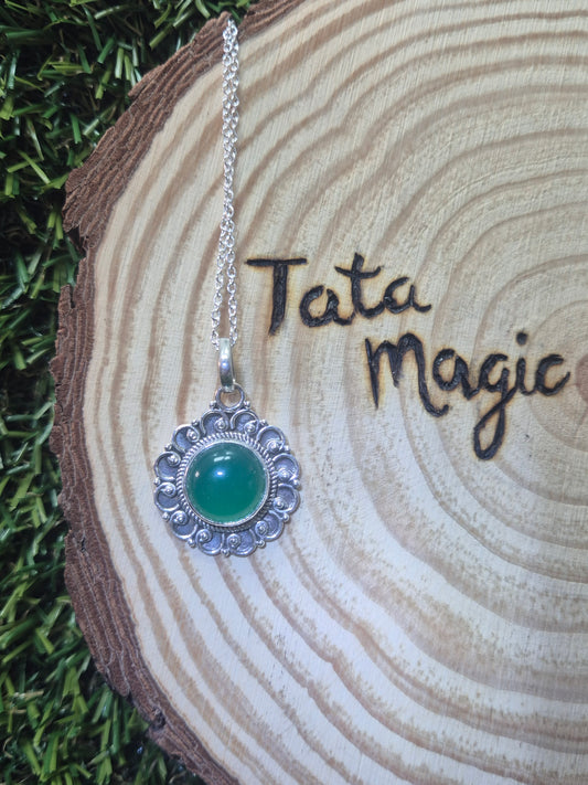 Colgante consagrado de Aventurina Verde en plata 925 con Cadena -Abundancia, sanación y confianza en la vida