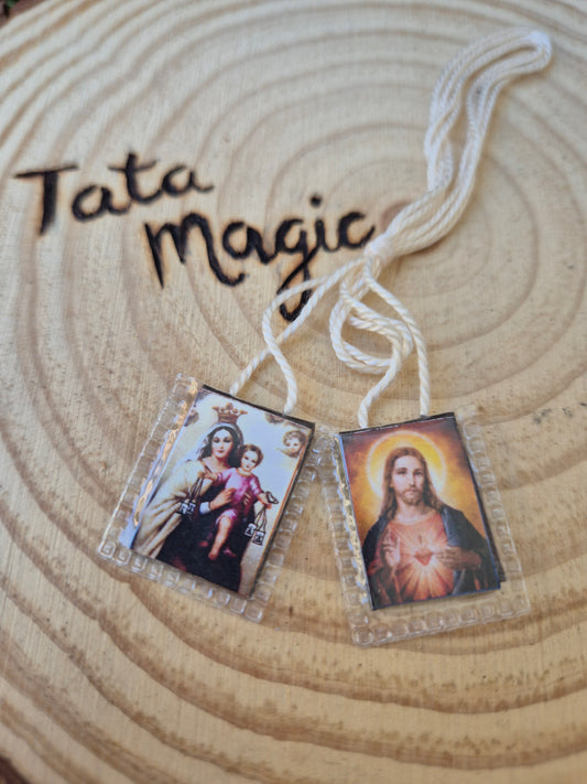 Escapulario Virgen del Carmen y Sagrado Corazón de Jesús - Símbolo de Fe y Protección
