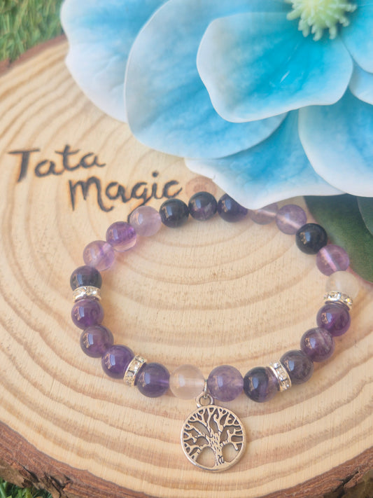 Pulsera de Fluorita con Árbol de la Vida 8mm-Claridad y Crecimiento Espiritual
