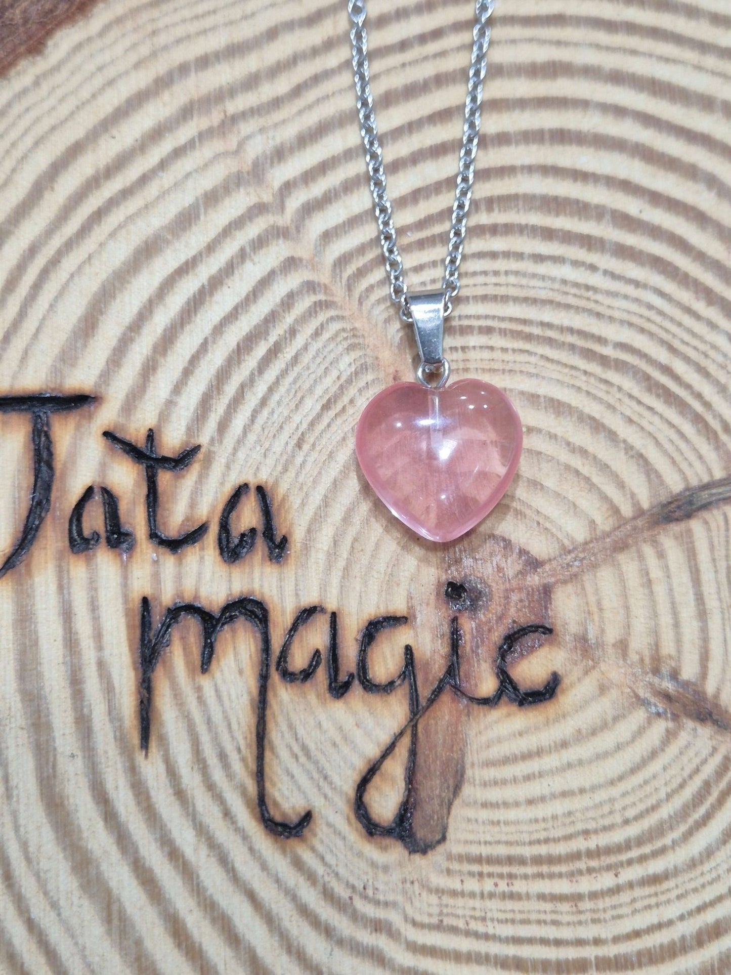 Colgante corazón cuarzo cerezo acero JoyeriamineralescolgantesTienda esotérica Málaga - La Tienda de Tata Magic: tienda Esotérica en Málaga