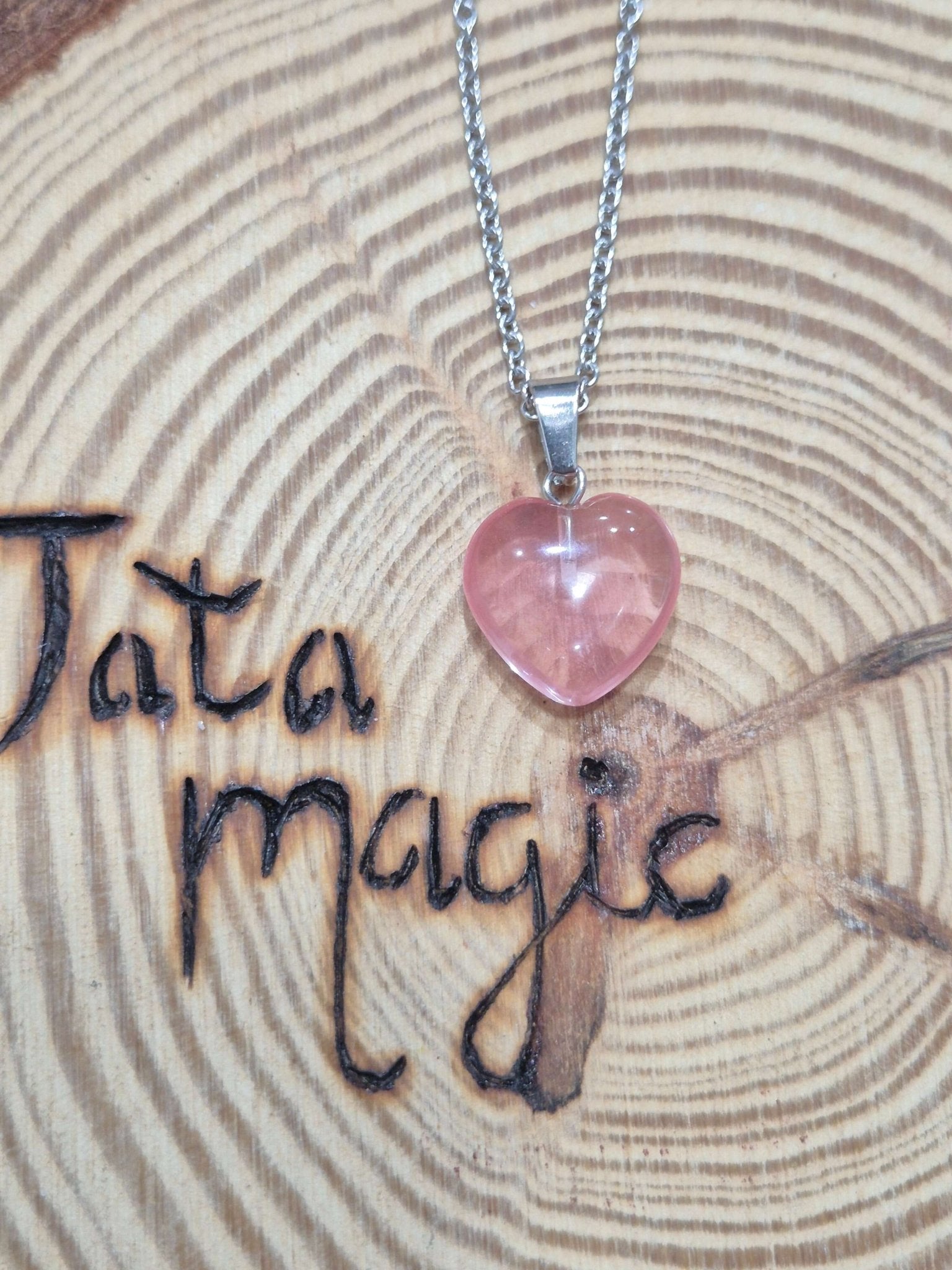 Colgante corazón cuarzo cerezo acero JoyeriamineralescolgantesTienda esotérica Málaga - La Tienda de Tata Magic: tienda Esotérica en Málaga