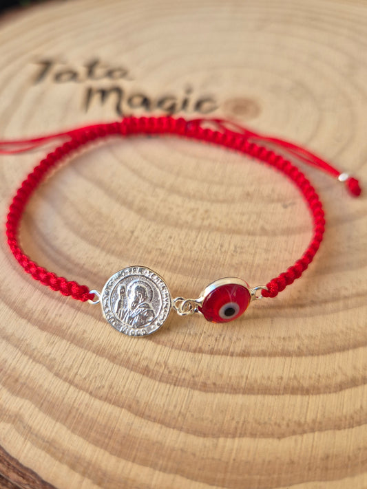 Pulsera Doble Protección Plata - San Benito Ojo Turco Consagrada para Protección y Energía Positiva