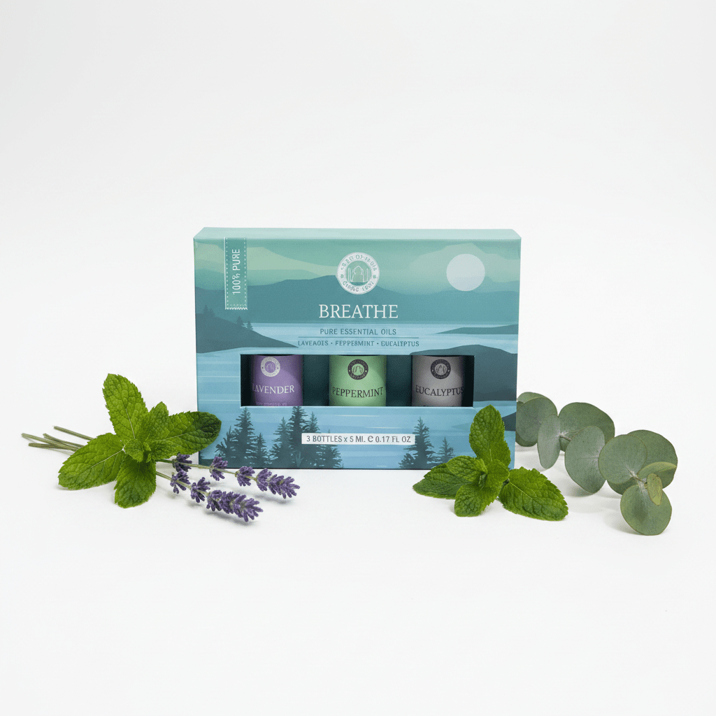 Set Aceites Esenciales BREATHE - Lavanda, Menta y Eucalipto | Song of India Aceites EsencialesTienda esotérica Málaga - La Tienda de Tata Magic: tienda Esotérica en Málaga
