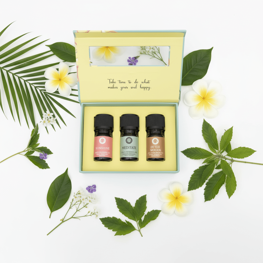 Set Aceites Esenciales HAPPINESS - Sunshine, Meditate e In The Woods | Song of India Aceites EsencialesTienda esotérica Málaga - La Tienda de Tata Magic: tienda Esotérica en Málaga