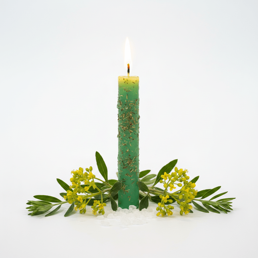 Vela Ritualizada de Ruda — Protección, Limpieza y Destierro del Mal de Ojo VelasTienda esotérica Málaga - La Tienda de Tata Magic: tienda Esotérica en Málaga