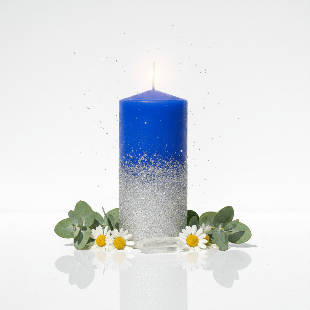 Velón Ritualizado Peticiones de Salud · Azul con Purpurina · Tata Magic Velón RitualizadoTienda esotérica Málaga - La Tienda de Tata Magic: tienda Esotérica en Málaga