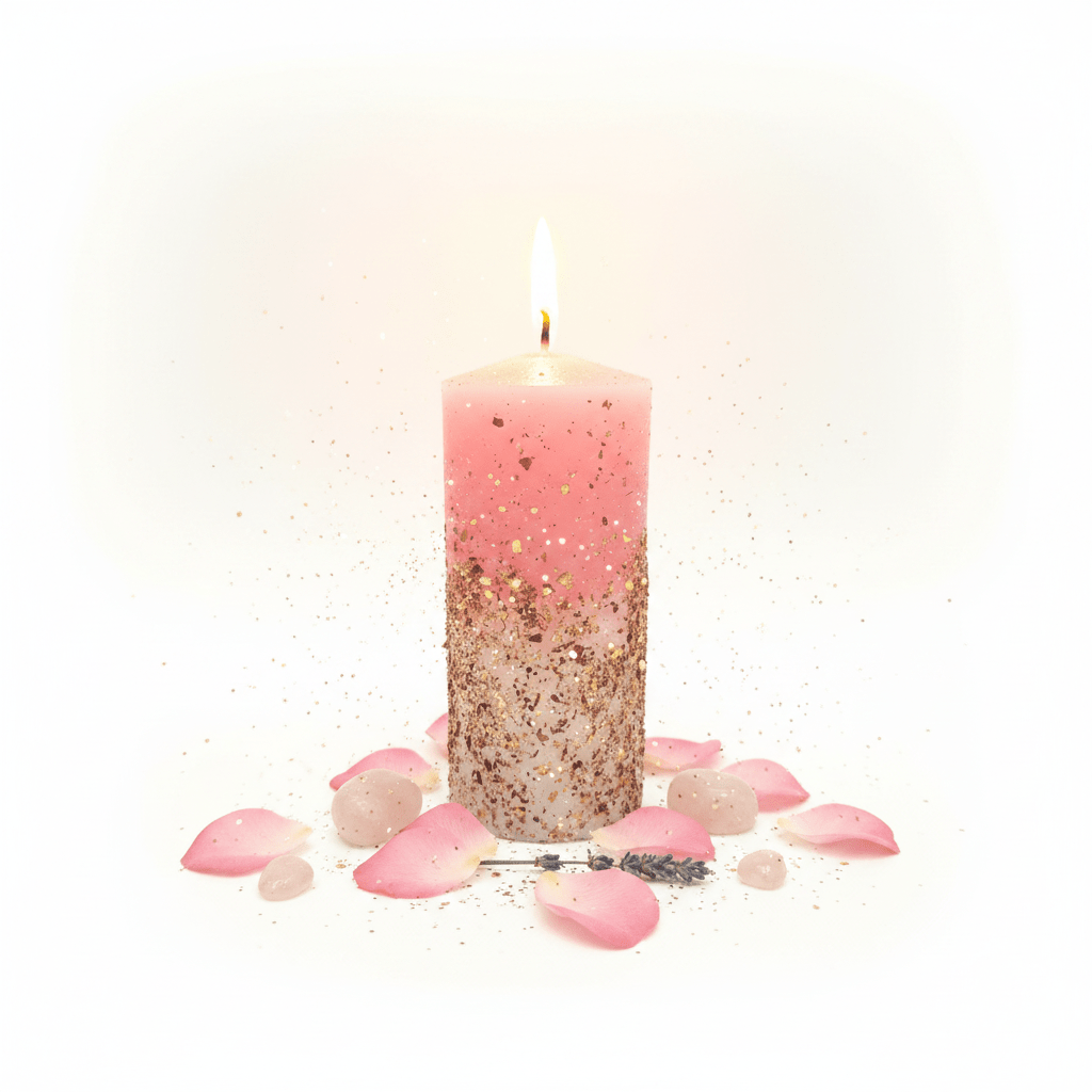 Velón Ritualizado Unión Familiar · Rosa con Purpurina · Tata Magic Velón RitualizadoTienda esotérica Málaga - La Tienda de Tata Magic: tienda Esotérica en Málaga